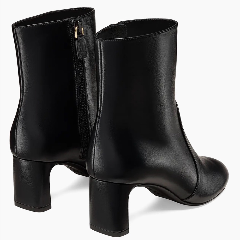 Stuart Weitzman Black Leather Ankle Boot with Mid Heel - Picture 3 of 4
